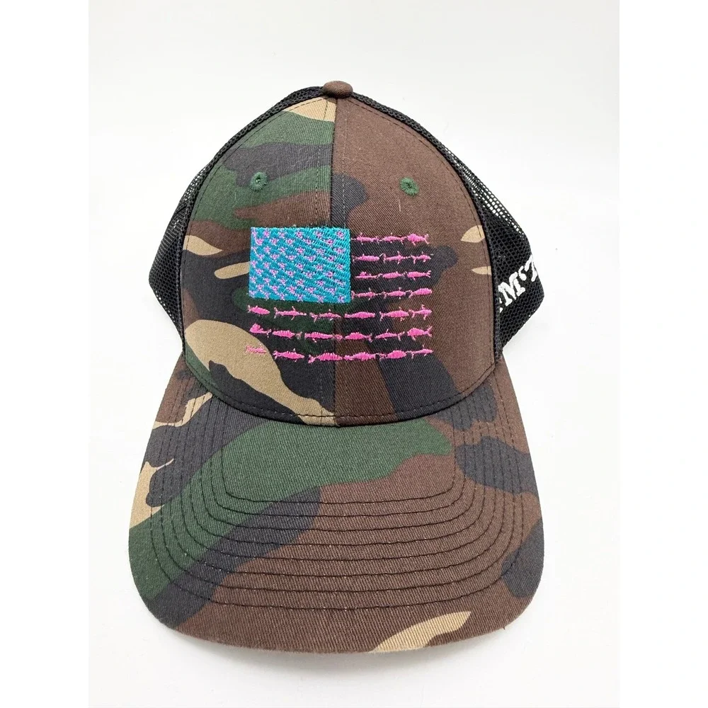 Outdoor Cap Mens‎ Camo Trucker Hat Pink Fish American Flag FM 76 Snapback Mesh